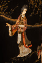 Load image into Gallery viewer, Antique Chinese Black Lacquered Four Panel Folding Screen Room Divider w/ Carved Hardstone, China, c. 1950s-ABT Modern