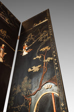 Load image into Gallery viewer, Antique Chinese Black Lacquered Four Panel Folding Screen Room Divider w/ Carved Hardstone, China, c. 1950s-ABT Modern