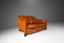 Load image into Gallery viewer, Art Deco Mid-Century Modern Loveseat Sofa with Sculptural Arms in Patinaed Leather, USA, c. 1970s-ABT Modern