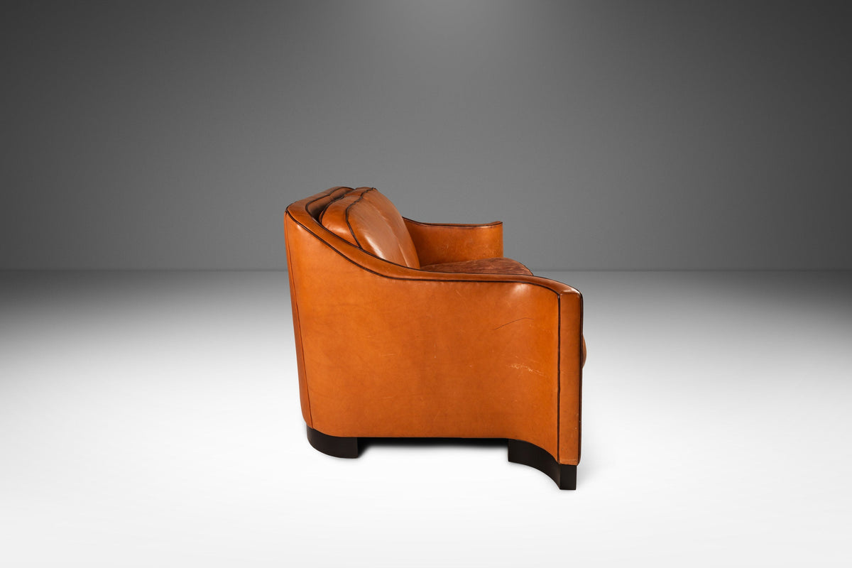 Art Deco Mid-Century Modern Loveseat Sofa with Sculptural Arms in Pati