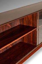 Load image into Gallery viewer, Bespoke 6ft Danish Mid-Century Modern Sofa Table / Display / Bookcase in Rosewood w/ Glass Sliding Doors, Denmark, c. 1960s-ABT Modern