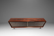 Load image into Gallery viewer, Bespoke 6ft Danish Mid-Century Modern Sofa Table / Display / Bookcase in Rosewood w/ Glass Sliding Doors, Denmark, c. 1960s-ABT Modern