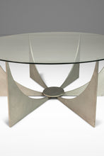 Load image into Gallery viewer, Brasilia Inspired Brutalist Hand-Welded Coffee Table in Solid Aluminum w/ Glass Top Attributed to Donald Drumm, USA, c. 1960s-ABT Modern