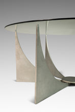 Load image into Gallery viewer, Brasilia Inspired Brutalist Hand-Welded Coffee Table in Solid Aluminum w/ Glass Top Attributed to Donald Drumm, USA, c. 1960s-ABT Modern