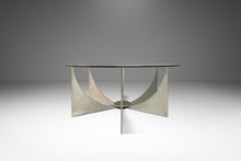 Load image into Gallery viewer, Brasilia Inspired Brutalist Hand-Welded Coffee Table in Solid Aluminum w/ Glass Top Attributed to Donald Drumm, USA, c. 1960s-ABT Modern