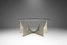 Load image into Gallery viewer, Brasilia Inspired Brutalist Hand-Welded Coffee Table in Solid Aluminum w/ Glass Top Attributed to Donald Drumm, USA, c. 1960s-ABT Modern