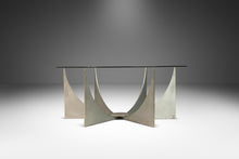 Load image into Gallery viewer, Brasilia Inspired Brutalist Hand-Welded Coffee Table in Solid Aluminum w/ Glass Top Attributed to Donald Drumm, USA, c. 1960s-ABT Modern