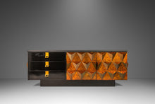 Load image into Gallery viewer, Brutalist Sculptural Diamond Faced Credenza / Sideboard With Leather Top, Italy, c. 1970s-ABT Modern