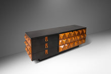 Load image into Gallery viewer, Brutalist Sculptural Diamond Faced Credenza / Sideboard With Leather Top, Italy, c. 1970's-ABT Modern
