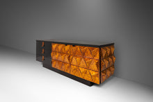 Load image into Gallery viewer, Brutalist Sculptural Diamond Faced Credenza / Sideboard With Leather Top, Italy, c. 1970's-ABT Modern