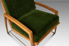 Load image into Gallery viewer, Rare Restored Danish Mid-Century Modern High-Back Lounge Chair in Beech, Velour & Brass by Dan Johnson for Selig, Denmark, c. 1950s
