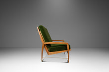 Load image into Gallery viewer, Rare Restored Danish Mid-Century Modern High-Back Lounge Chair in Beech, Velour & Brass by Dan Johnson for Selig, Denmark, c. 1950s