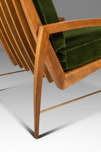 Load image into Gallery viewer, Rare Restored Danish Mid-Century Modern High-Back Lounge Chair in Beech, Velour & Brass by Dan Johnson for Selig, Denmark, c. 1950s