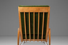 Load image into Gallery viewer, Rare Restored Danish Mid-Century Modern High-Back Lounge Chair in Beech, Velour & Brass by Dan Johnson for Selig, Denmark, c. 1950s
