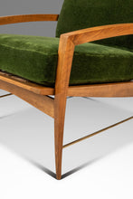 Load image into Gallery viewer, Rare Restored Danish Mid-Century Modern High-Back Lounge Chair in Beech, Velour & Brass by Dan Johnson for Selig, Denmark, c. 1950s