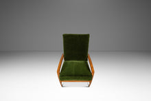 Load image into Gallery viewer, Rare Restored Danish Mid-Century Modern High-Back Lounge Chair in Beech, Velour & Brass by Dan Johnson for Selig, Denmark, c. 1950s