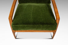 Load image into Gallery viewer, Rare Restored Danish Mid-Century Modern High-Back Lounge Chair in Beech, Velour & Brass by Dan Johnson for Selig, Denmark, c. 1950s