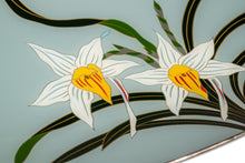 Load image into Gallery viewer, Japanese Mid-Century Modern Hand-Painted Glass Serving Dish Depicting Orchids w/ Protective Case by Mitsukoshi, Japan, c. 1960s-ABT Modern