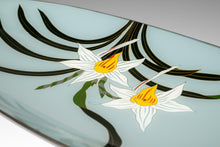 Load image into Gallery viewer, Japanese Mid-Century Modern Hand-Painted Glass Serving Dish Depicting Orchids w/ Protective Case by Mitsukoshi, Japan, c. 1960s-ABT Modern