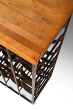 Load image into Gallery viewer, Mid-Century Modern 21 Bottle Wine Rack in Leather & Wrought Iron w/ Butcher Block Top by Arthur Umanoff, USA, c. 1960s-ABT Modern