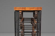 Load image into Gallery viewer, Mid-Century Modern 21 Bottle Wine Rack in Leather & Wrought Iron w/ Butcher Block Top by Arthur Umanoff, USA, c. 1960s-ABT Modern