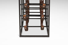 Load image into Gallery viewer, Mid-Century Modern 21 Bottle Wine Rack in Leather & Wrought Iron w/ Butcher Block Top by Arthur Umanoff, USA, c. 1960s-ABT Modern