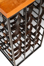 Load image into Gallery viewer, Mid-Century Modern 21 Bottle Wine Rack in Leather & Wrought Iron w/ Butcher Block Top by Arthur Umanoff, USA, c. 1960s-ABT Modern