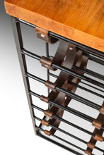 Load image into Gallery viewer, Mid-Century Modern 21 Bottle Wine Rack in Leather & Wrought Iron w/ Butcher Block Top by Arthur Umanoff, USA, c. 1960s-ABT Modern