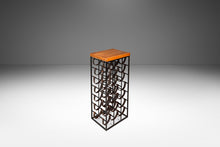 Load image into Gallery viewer, Mid-Century Modern 21 Bottle Wine Rack in Leather & Wrought Iron w/ Butcher Block Top by Arthur Umanoff, USA, c. 1960s-ABT Modern