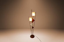 Load image into Gallery viewer, Mid-Century Modern Art Deco Atomic Era Custom-Made Floor Lamp w/ Geometric Shapes in Walnut & Brass, USA, c. 1950s-ABT Modern