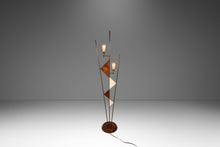 Load image into Gallery viewer, Mid-Century Modern Art Deco Atomic Era Custom-Made Floor Lamp w/ Geometric Shapes in Walnut & Brass, USA, c. 1950s-ABT Modern