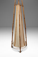Load image into Gallery viewer, Mid-Century Modern Bohemian 5 ft. Teepee-Shaped Floor Lamp in Cotton Bamboo & Rattan by Louis Sognot, France, c. 1960s-ABT Modern