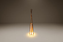 Load image into Gallery viewer, Mid-Century Modern Bohemian 5 ft. Teepee-Shaped Floor Lamp in Cotton Bamboo & Rattan by Louis Sognot, France, c. 1960s-ABT Modern