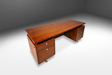 Load image into Gallery viewer, Mid-Century Modern Executive Desk in Walnut w/ Cane Front & Flying Saucer Lamp by George Nelson for Herman Miller, USA, c. 1960's-ABT Modern