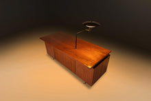 Load image into Gallery viewer, Mid-Century Modern Executive Desk in Walnut w/ Cane Front & Flying Saucer Lamp by George Nelson for Herman Miller, USA, c. 1960's-ABT Modern
