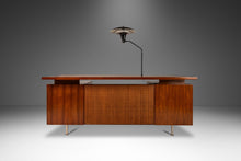 Load image into Gallery viewer, Mid-Century Modern Executive Desk in Walnut w/ Cane Front & Flying Saucer Lamp by George Nelson for Herman Miller, USA, c. 1960's-ABT Modern