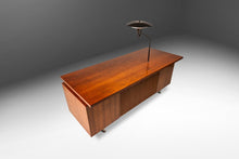 Load image into Gallery viewer, Mid-Century Modern Executive Desk in Walnut w/ Cane Front & Flying Saucer Lamp by George Nelson for Herman Miller, USA, c. 1960's-ABT Modern