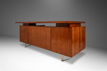 Load image into Gallery viewer, Mid-Century Modern Executive Desk in Walnut w/ Cane Front & Flying Saucer Lamp by George Nelson for Herman Miller, USA, c. 1960's-ABT Modern
