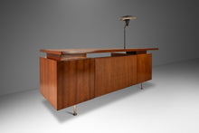 Load image into Gallery viewer, Mid-Century Modern Executive Desk in Walnut w/ Cane Front & Flying Saucer Lamp by George Nelson for Herman Miller, USA, c. 1960's-ABT Modern