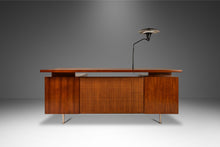 Load image into Gallery viewer, Mid-Century Modern Executive Desk in Walnut w/ Cane Front & Flying Saucer Lamp by George Nelson for Herman Miller, USA, c. 1960's-ABT Modern