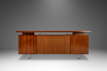 Load image into Gallery viewer, Mid-Century Modern Executive Desk in Walnut w/ Cane Front & Flying Saucer Lamp by George Nelson for Herman Miller, USA, c. 1960's-ABT Modern