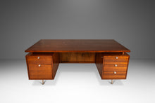 Load image into Gallery viewer, Mid-Century Modern Executive Desk in Walnut w/ Cane Front & Flying Saucer Lamp by George Nelson for Herman Miller, USA, c. 1960's-ABT Modern