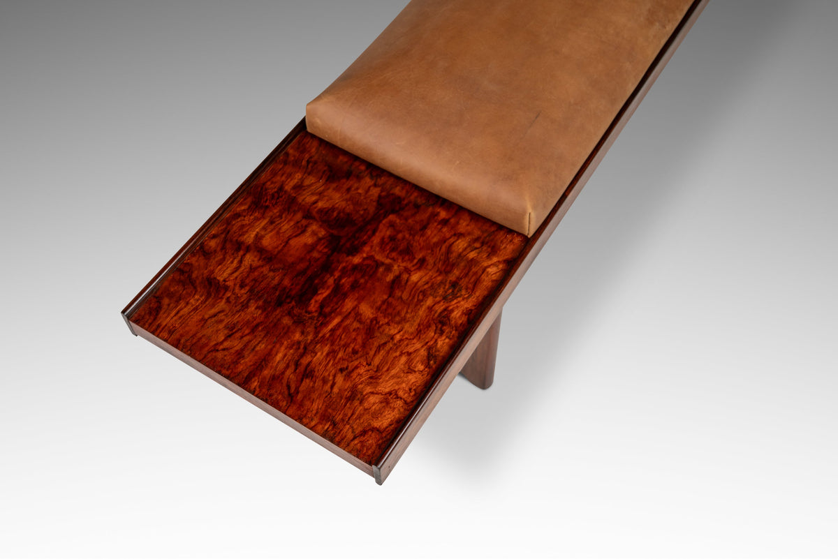 Mid-Century Modern Long “Krobo” Table Bench in Rosewood w/ Leather S