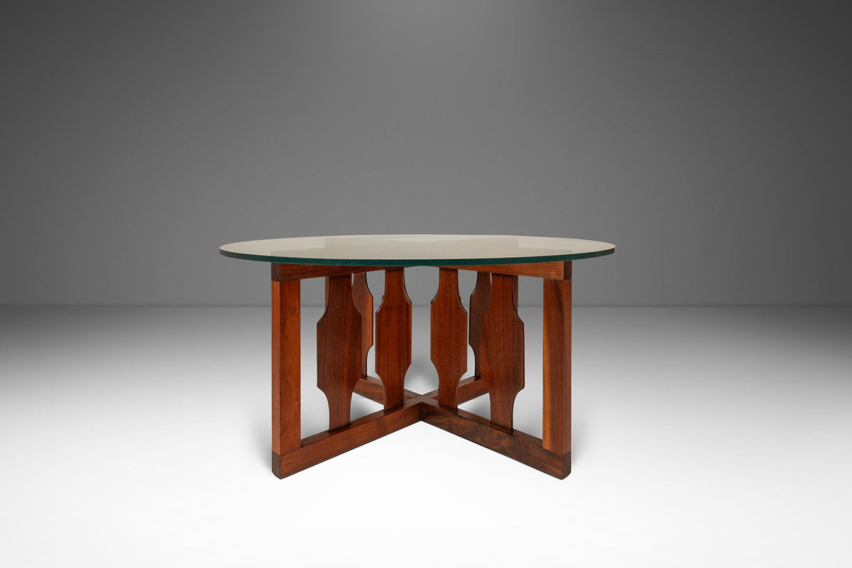 Mid-Century Modern Sculptural Coffee Table in Walnut w/ Glass Top by A
