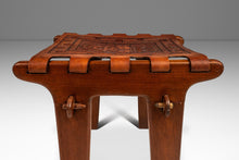 Load image into Gallery viewer, Mid-Century Modern Tooled Embossed Leather Sling Ottoman / Footstool in Original Condition by Angel Pazmino, Ecuador, c. 1960s-ABT Modern