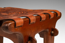 Load image into Gallery viewer, Mid-Century Modern Tooled Embossed Leather Sling Ottoman / Footstool in Original Condition by Angel Pazmino, Ecuador, c. 1960s-ABT Modern