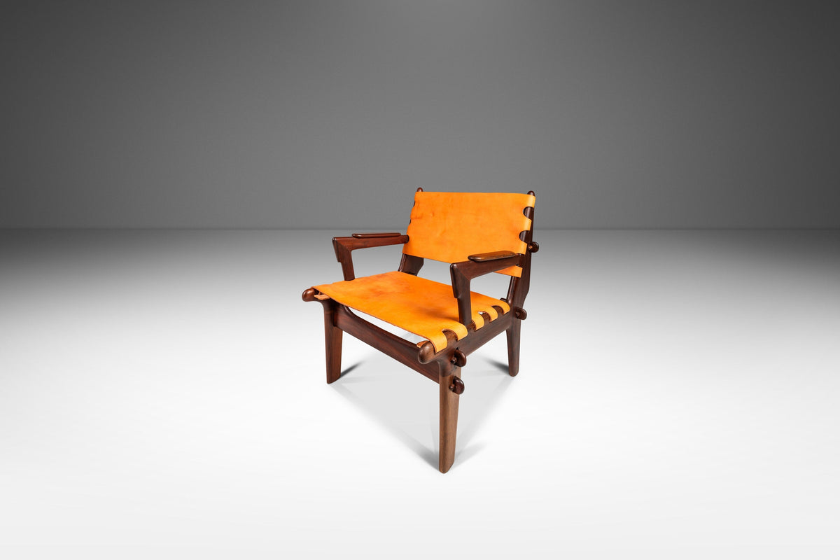 Mid Century Modern Tooled Leather Sling / Safari Lounge Chair by Angel