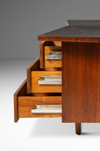 Load image into Gallery viewer, Mid-Century Modern V-Shaped Walnut Executive Desk w/ Black Leather Top After Harvey Probber, USA, c. 1960s-ABT Modern
