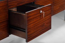 Load image into Gallery viewer, Mid Century Walnut Credenza with the Original Vinyl Top and Chrome Detailing by Stow Davis, c. 1960s-ABT Modern