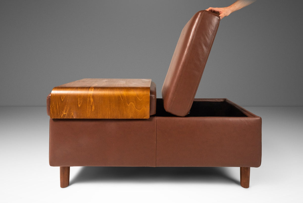 Modular 'Paradise' Double Ottoman in Paloma Leather & Walnut w/ Storag